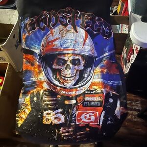 Skull Racer Graphic Short-Sleeve Tee - Black/Blue/Orange